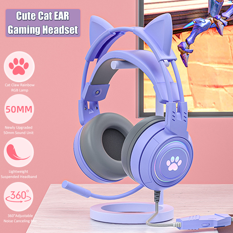 Cute Cat Ear Gaming Headphones - Pc Gaming Y Monitor ulasan dan harga